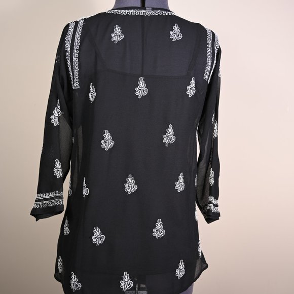 Sheer Black Embroidered Top with Sequins - Size M - Picture 5 of 5